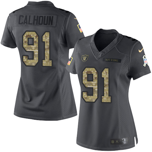 Women's Limited Shilique Calhoun Nike Jersey Black - #91 2016 Salute to Service NFL Oakland Raiders
